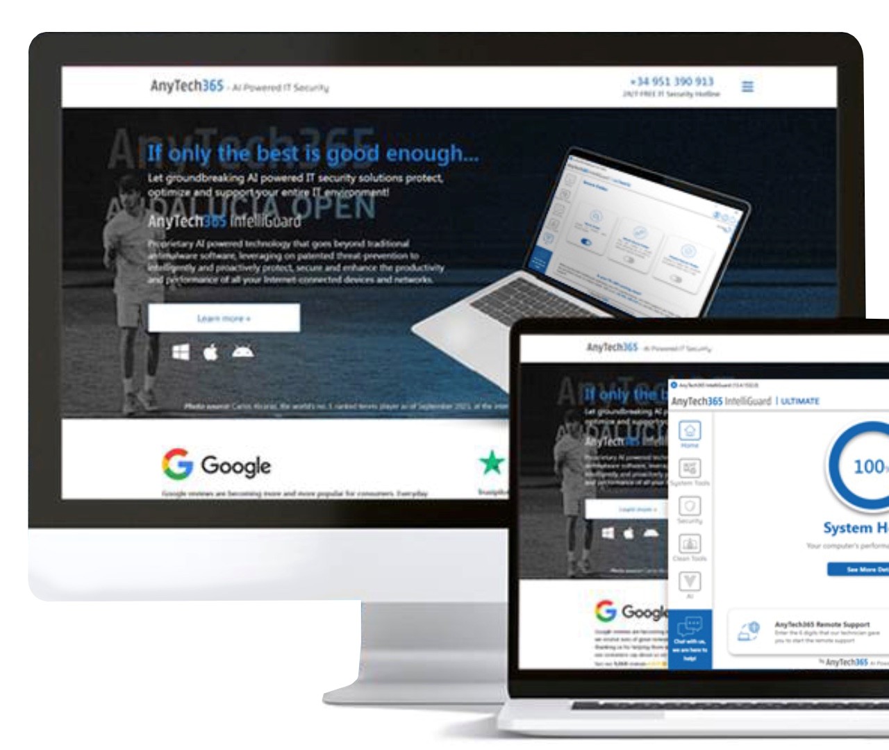 AnyTech365 AI powered IT security solutions displayed on desktop and laptop