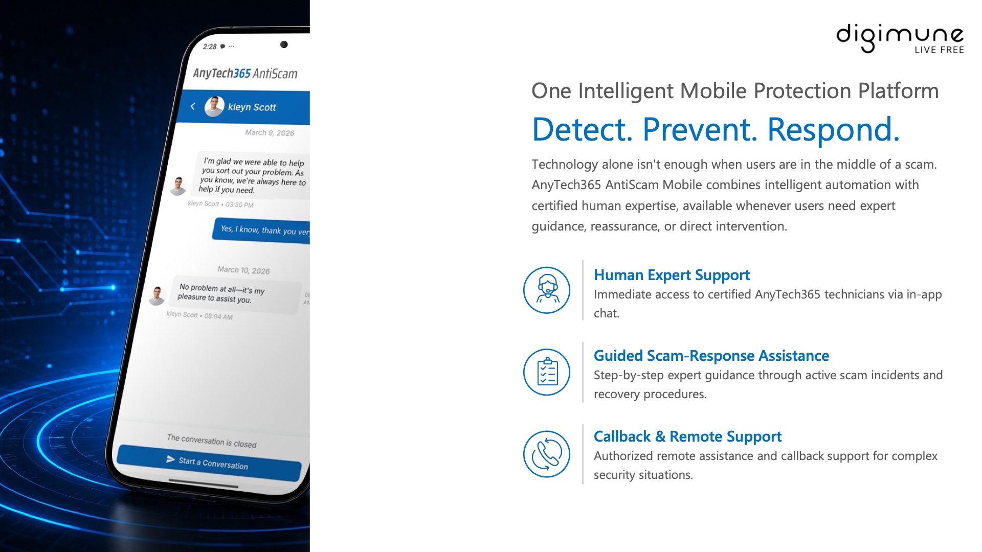 Detect. Prevent. Respond. — human expert support from certified AnyTech365 technicians.