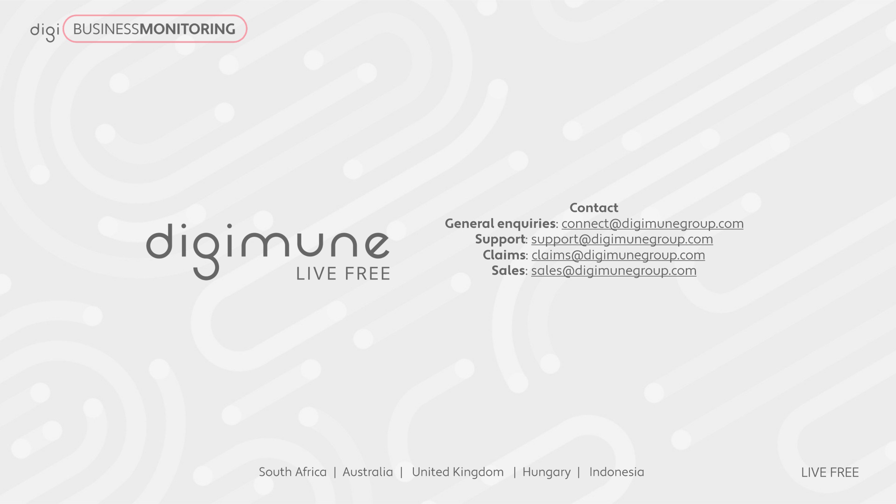 Contact Digimune: general enquiries, support, claims and sales.