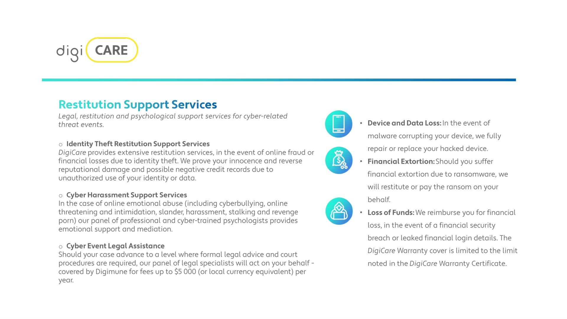 Cyber Warranty — packages and limits.